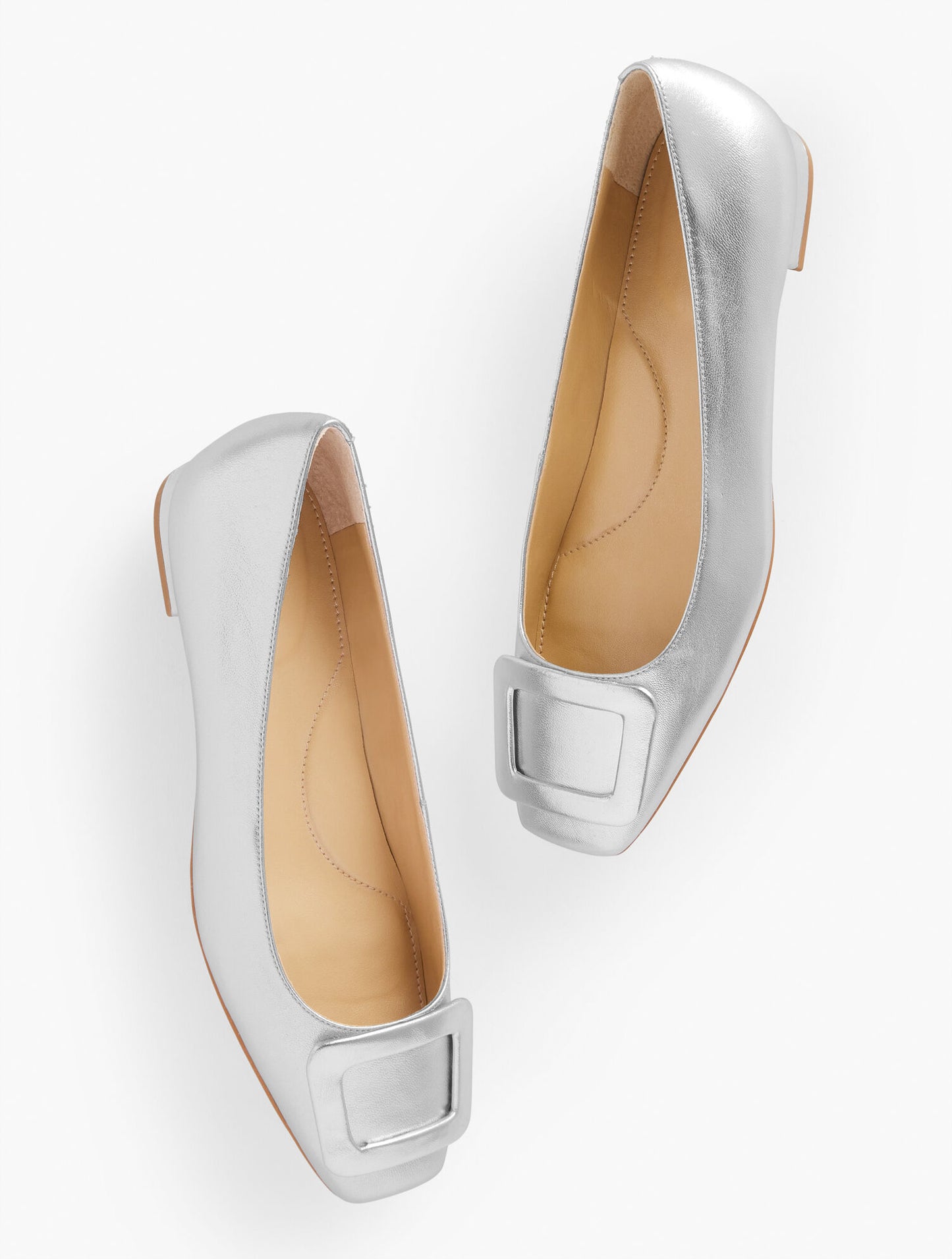 Sutton Buckle Leather Flats - Metallic