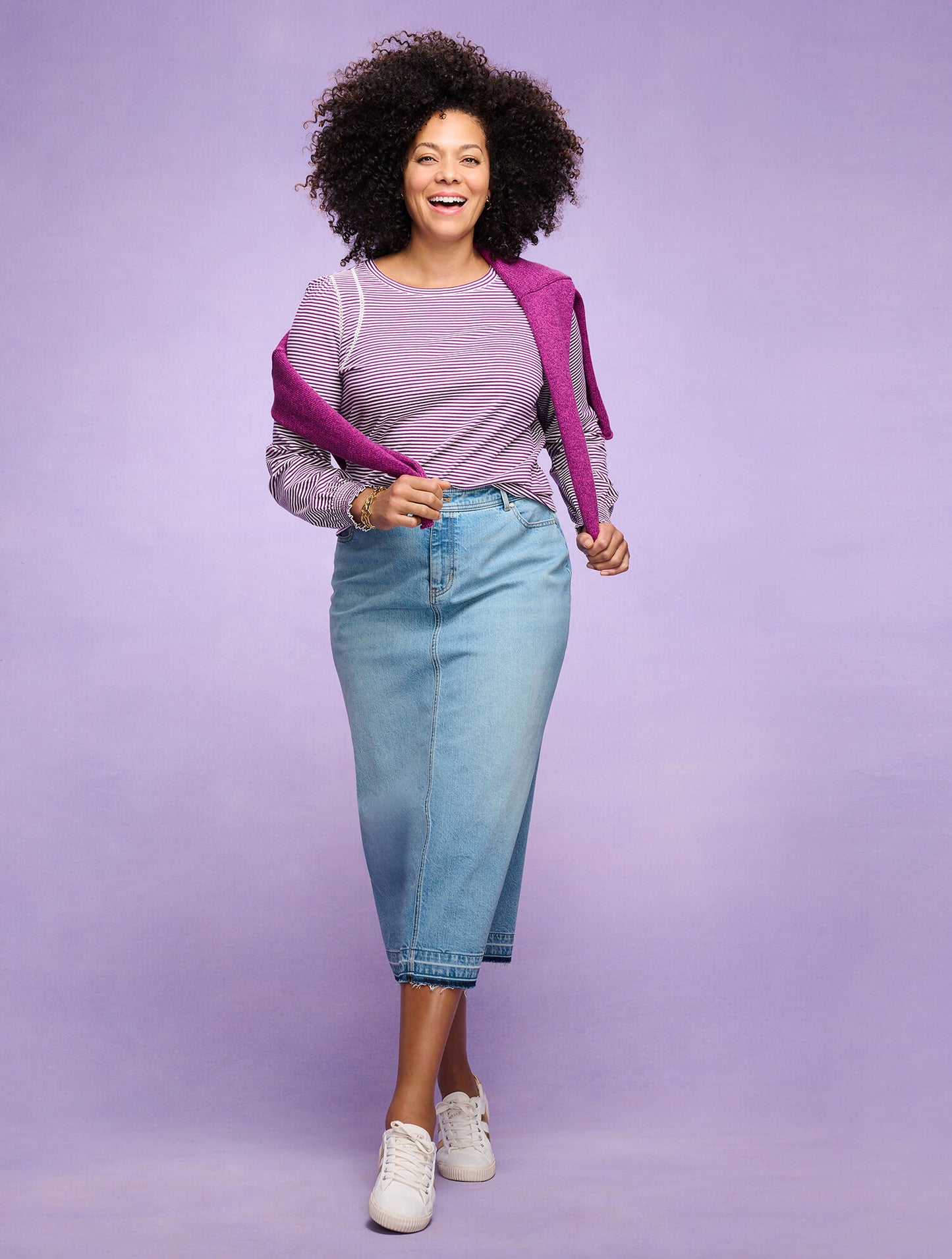 Drop Hem Denim Midi Skirt - Spring Wash