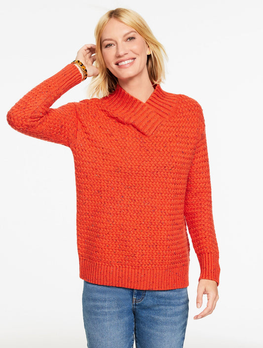 Textured V-Neck Pullover - Tweed