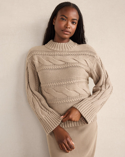Cotton Blend Horizontal Cable Sweater