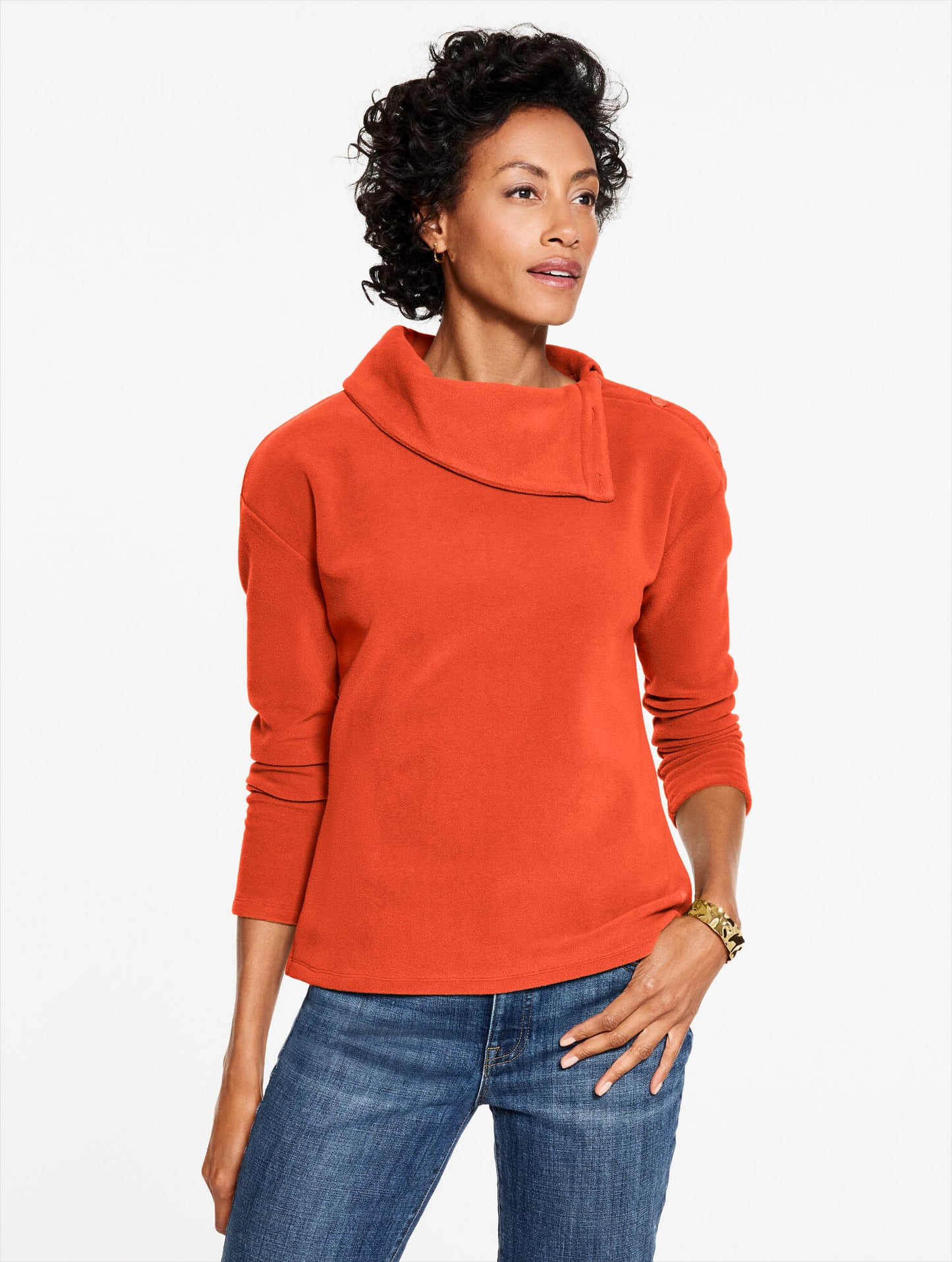 Microfleece Button Shoulder Pullover