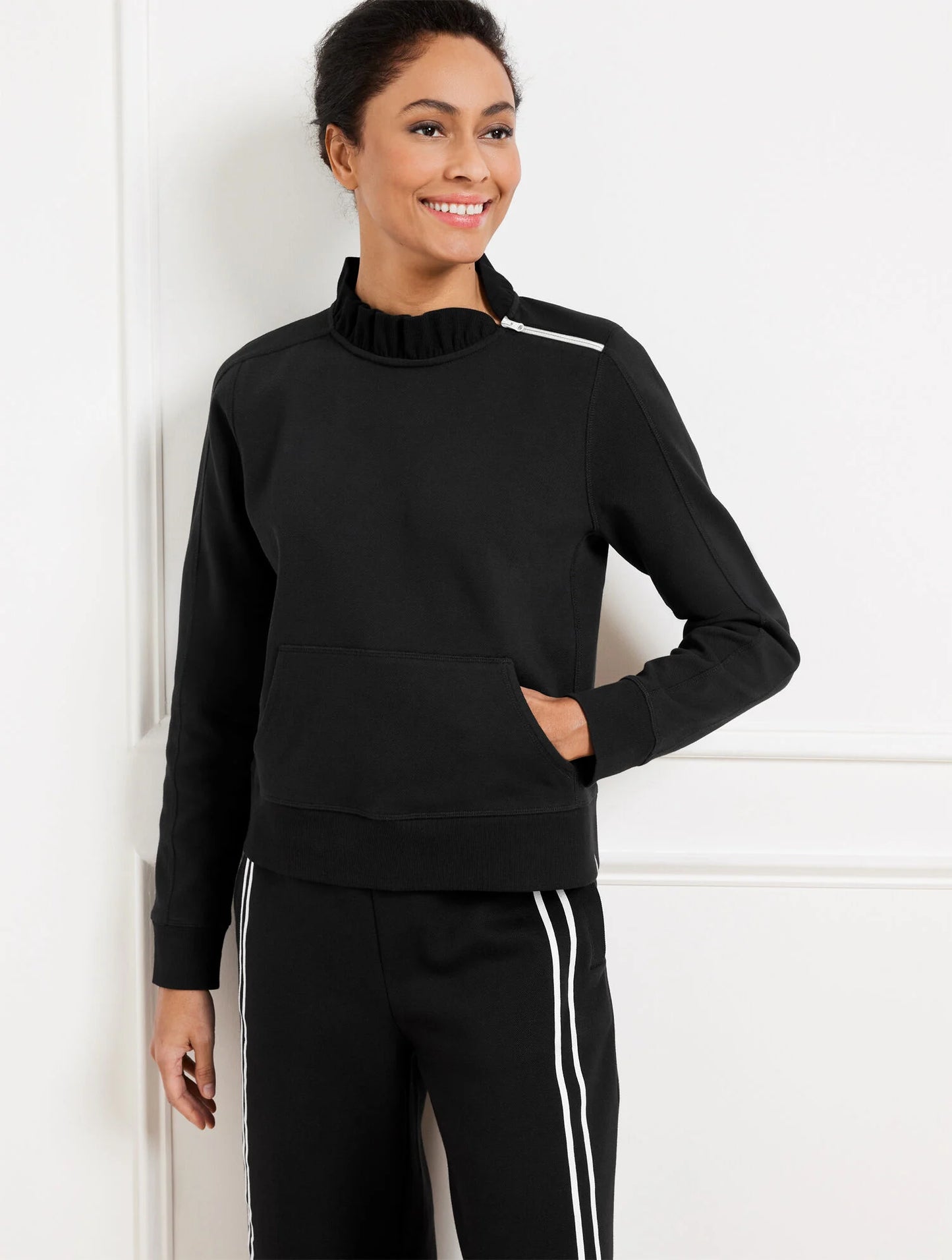 Piqué Zip Shoulder Pullover