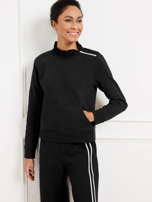 Piqué Zip Shoulder Pullover