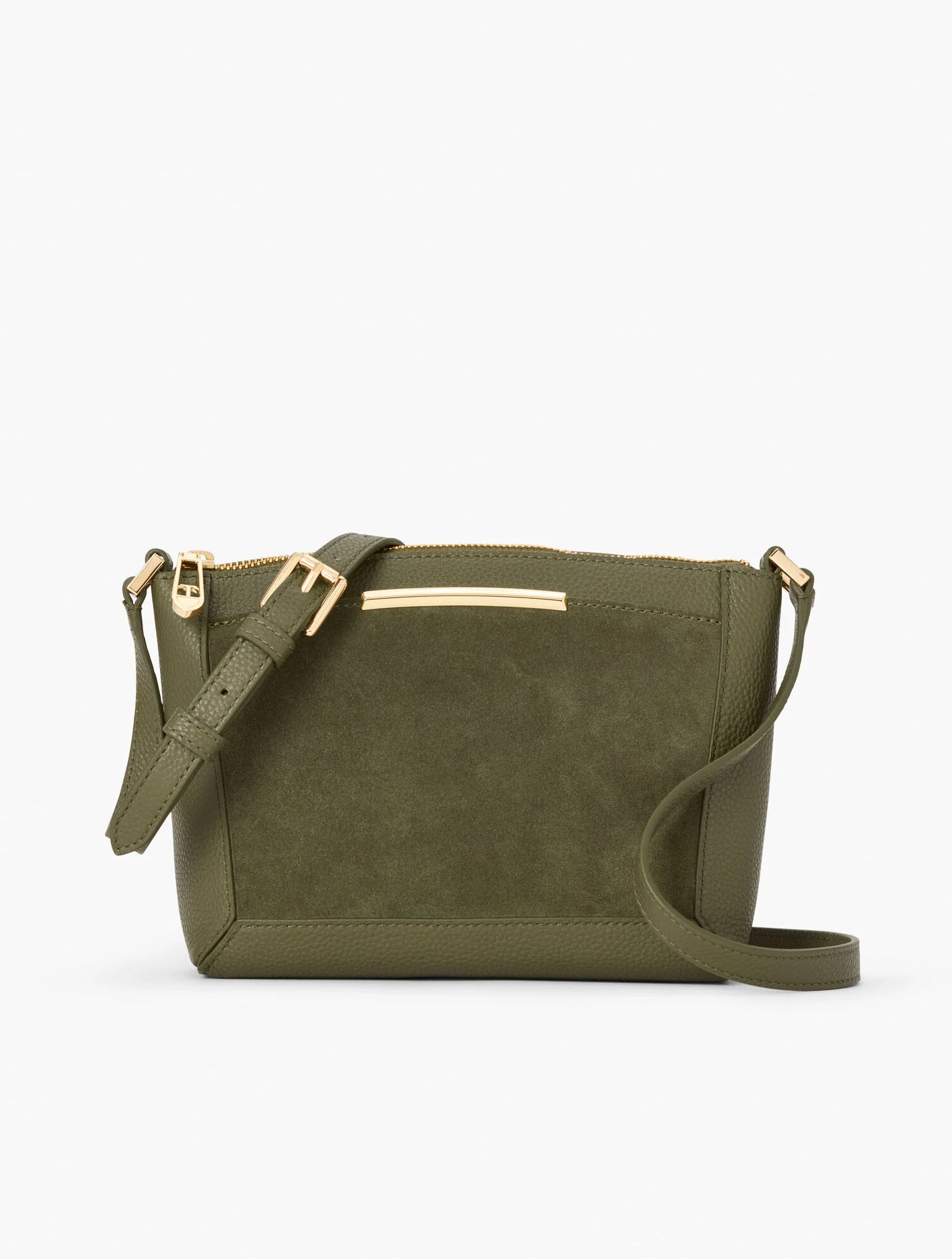 Suede Trim Pebble Leather Crossbody Bag