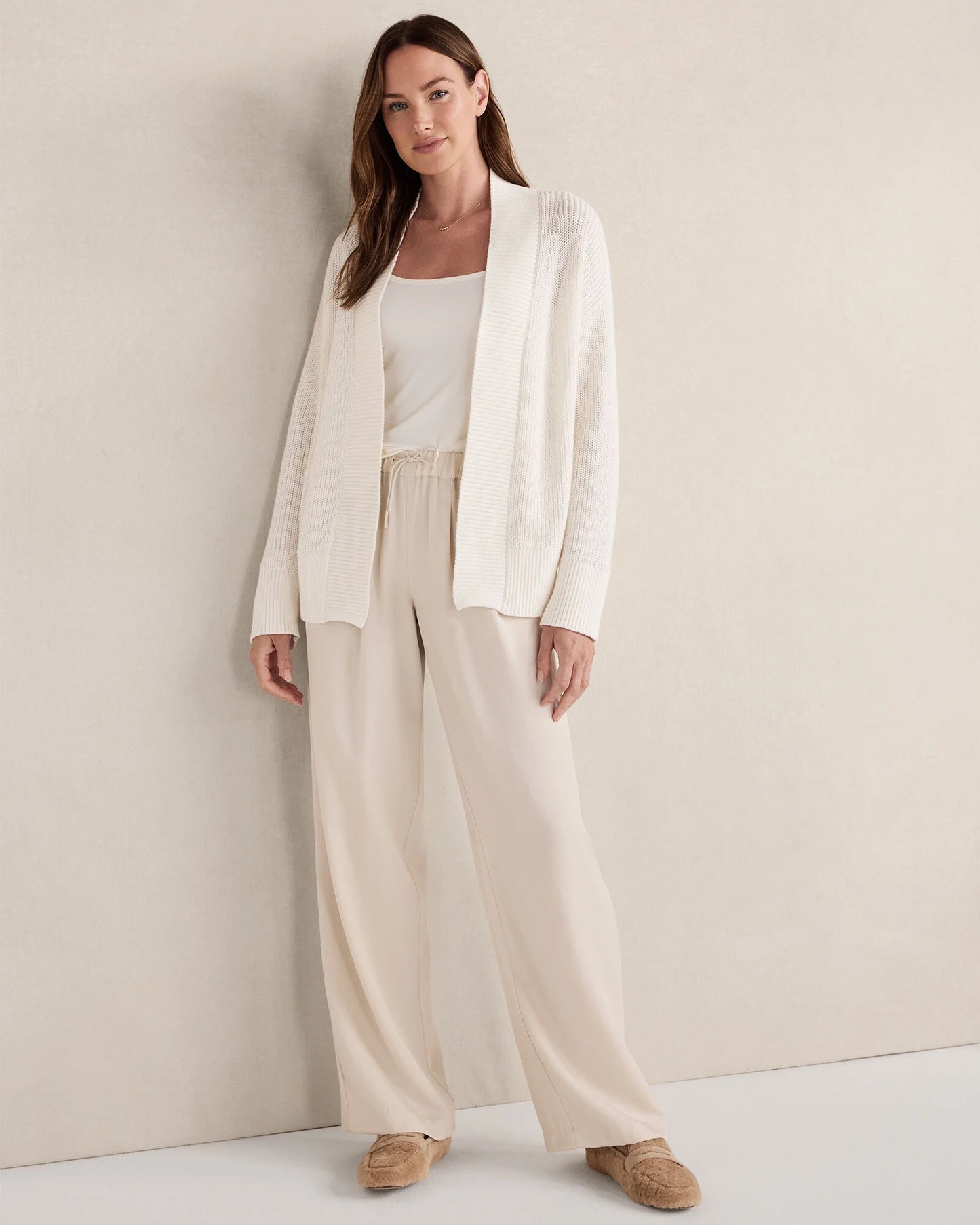 Organic Cotton Shaker Stitch Open Front Cardigan