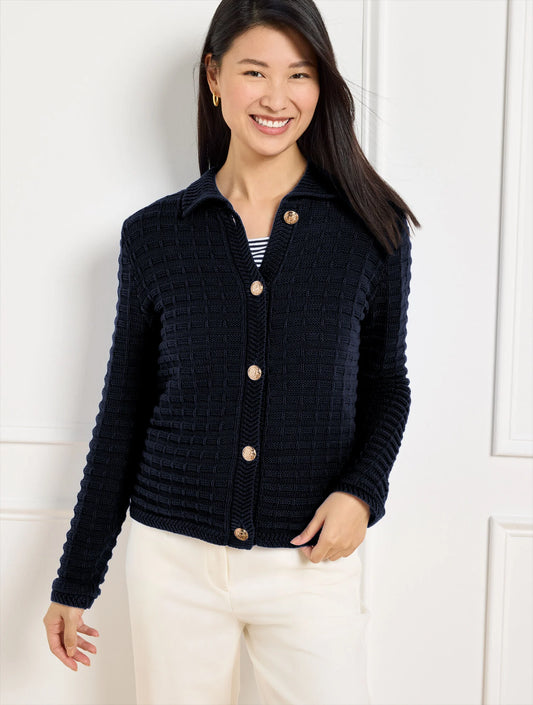Textured Polo Cardigan