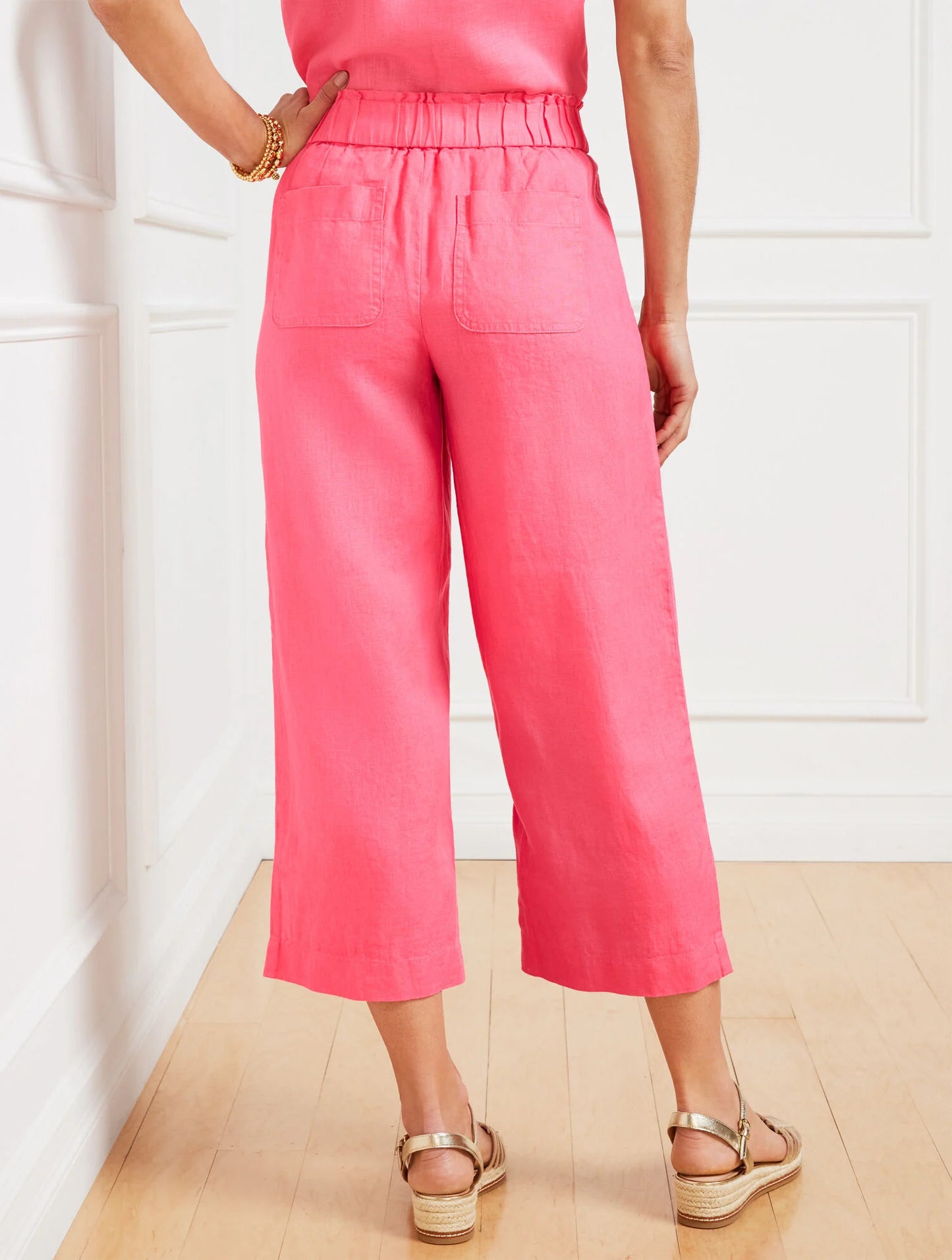 Wide Crop Pull-On Washed Linen Pants