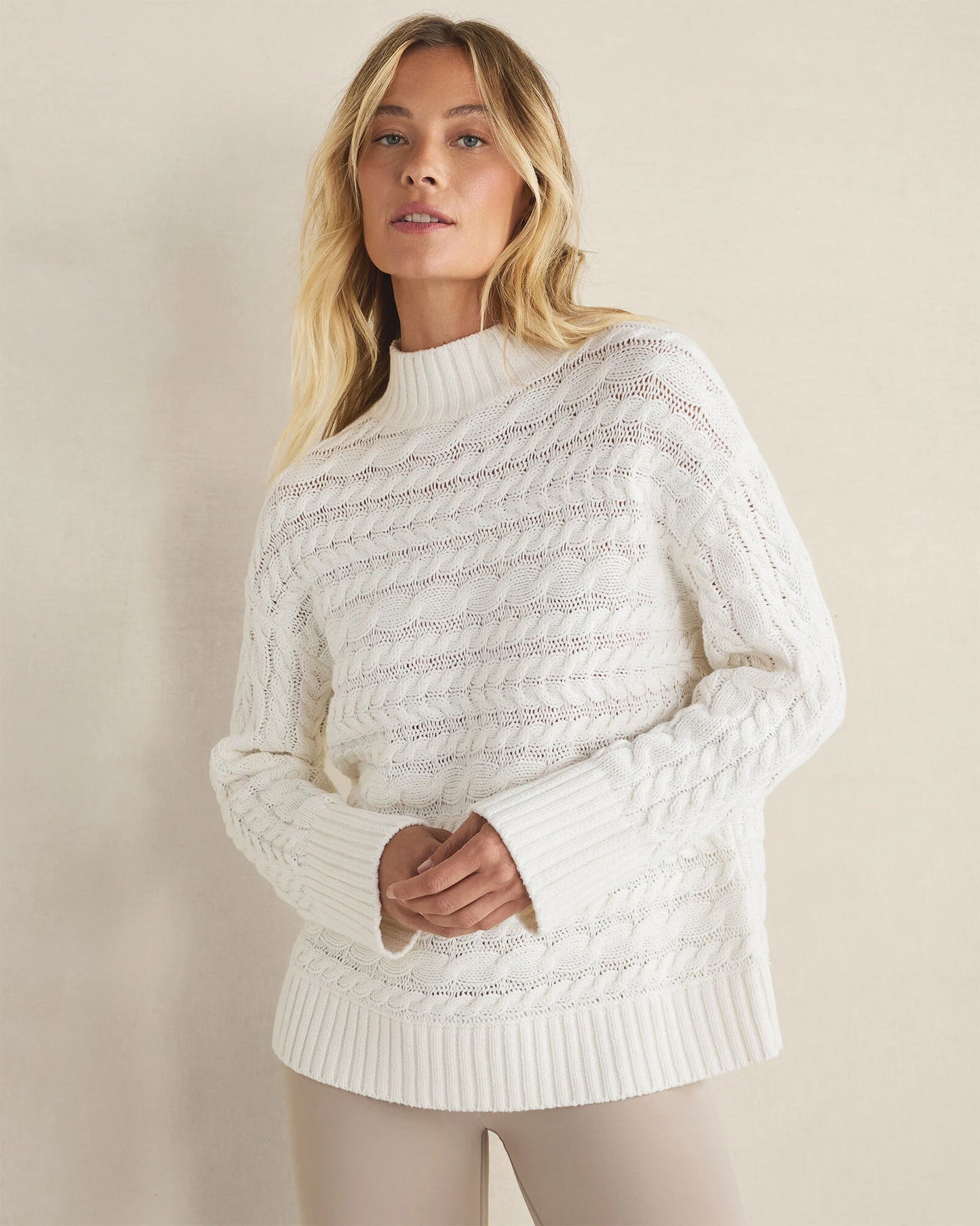 Organic Cotton Horizontal Cable Funnel Neck Sweater