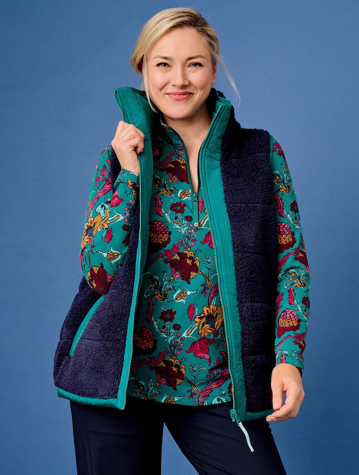 Modal French Terry Half-Zip Pullover - Poetic Floral