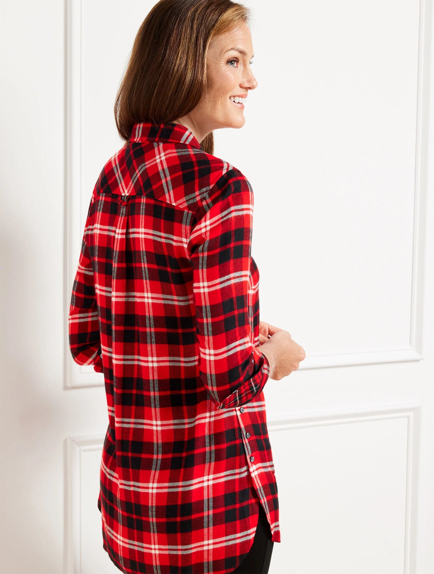 Button Detail Tunic - Gifting Plaid