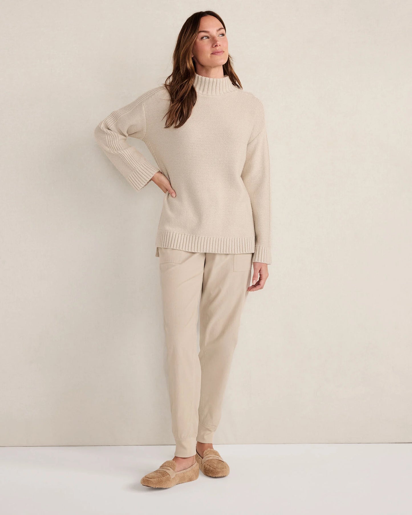 Cotton Blend Mockneck Sweater