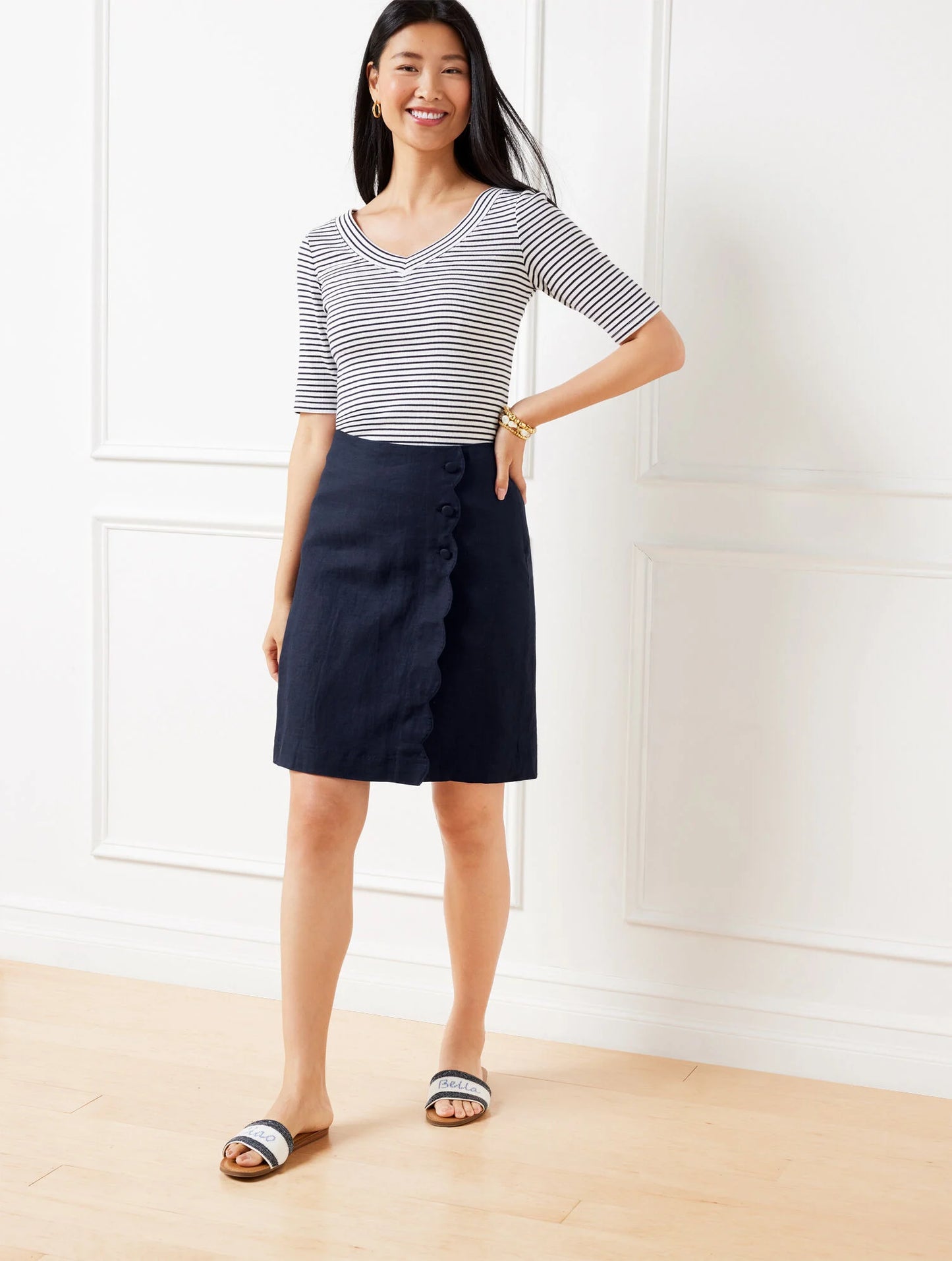 Scallop Wrap Linen Skirt
