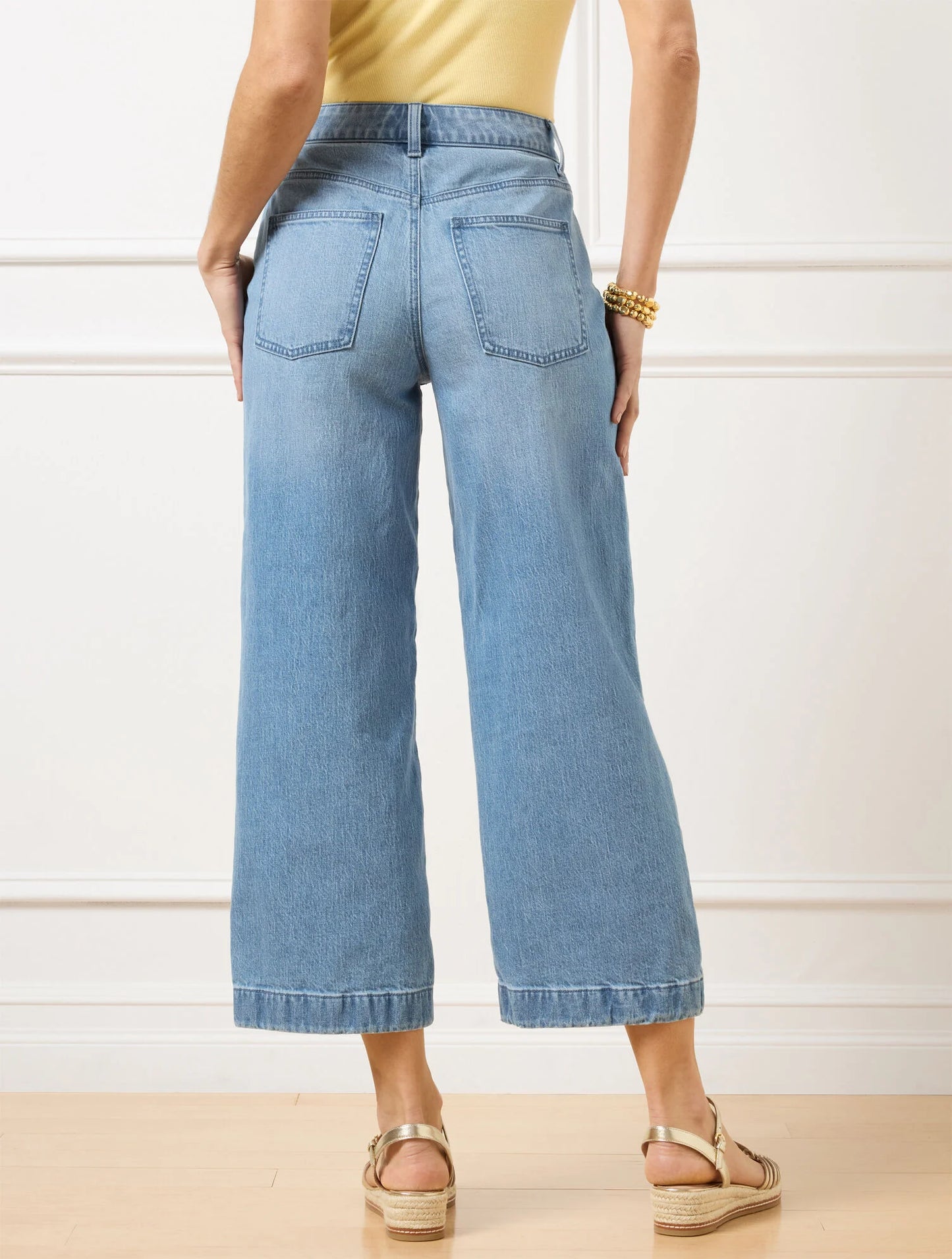 High Waist Wide Crop Embroidered Jeans - Lacey Wash