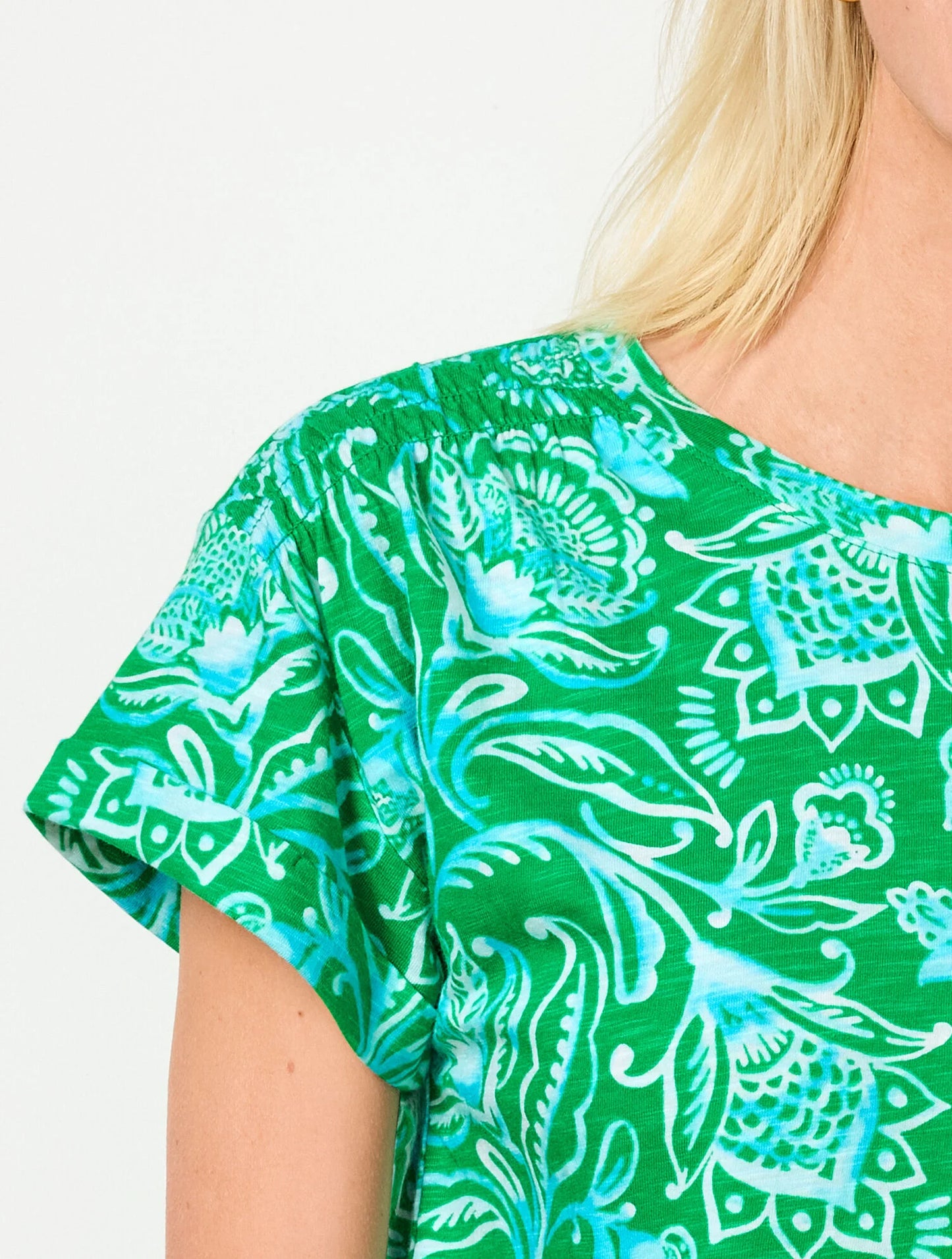 Smocked Shoulder Crewneck Tee - Jacobean Fantasia