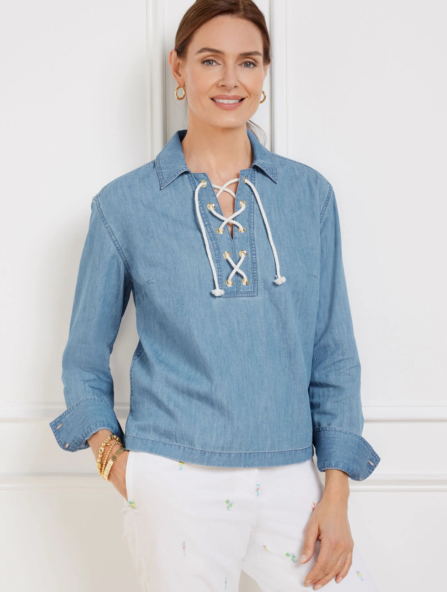 Lace Up Denim Top - Amalfi Wash