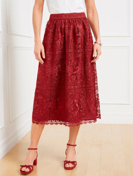 Floral Lace Fit & Flare Midi Skirt