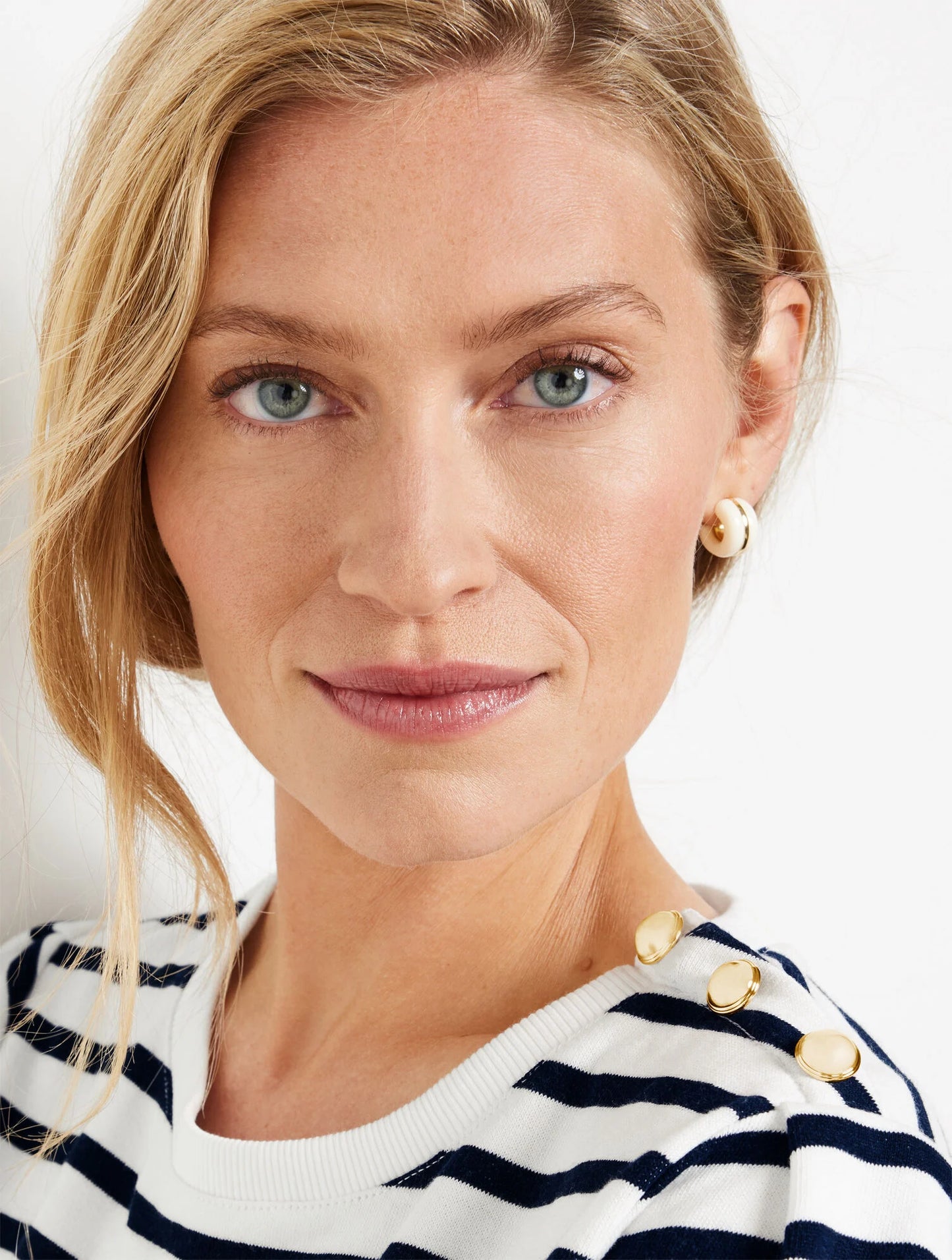 Button Shoulder Crewneck Sweatshirt - Stripe