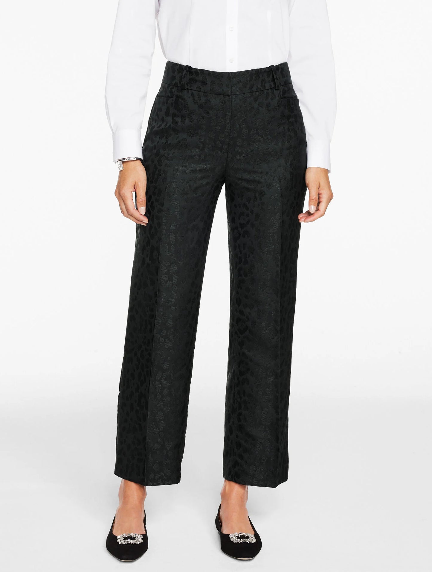 Jacquard Leopard Straight Ankle Pants