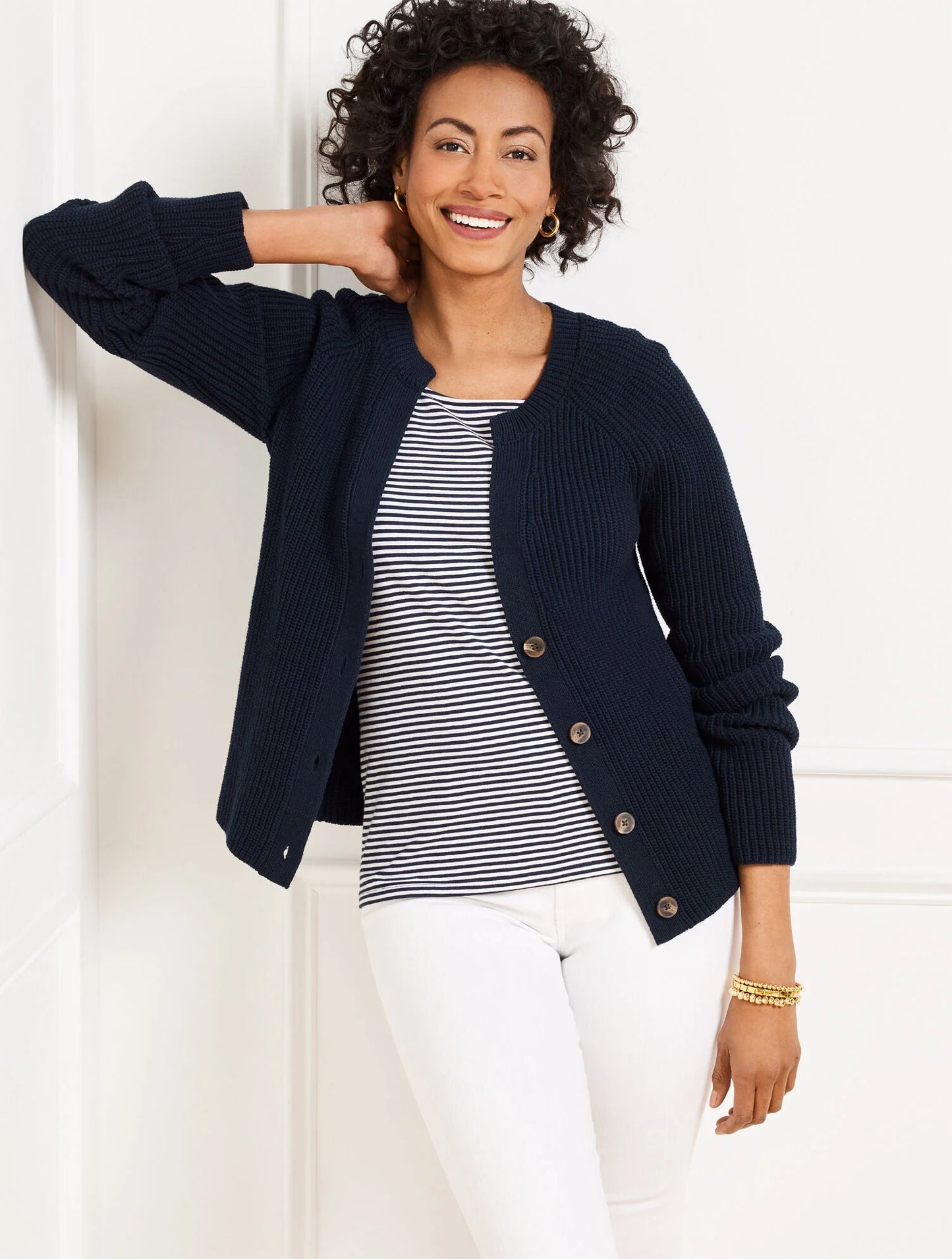 Shaker Stitch V-Neck Cardigan