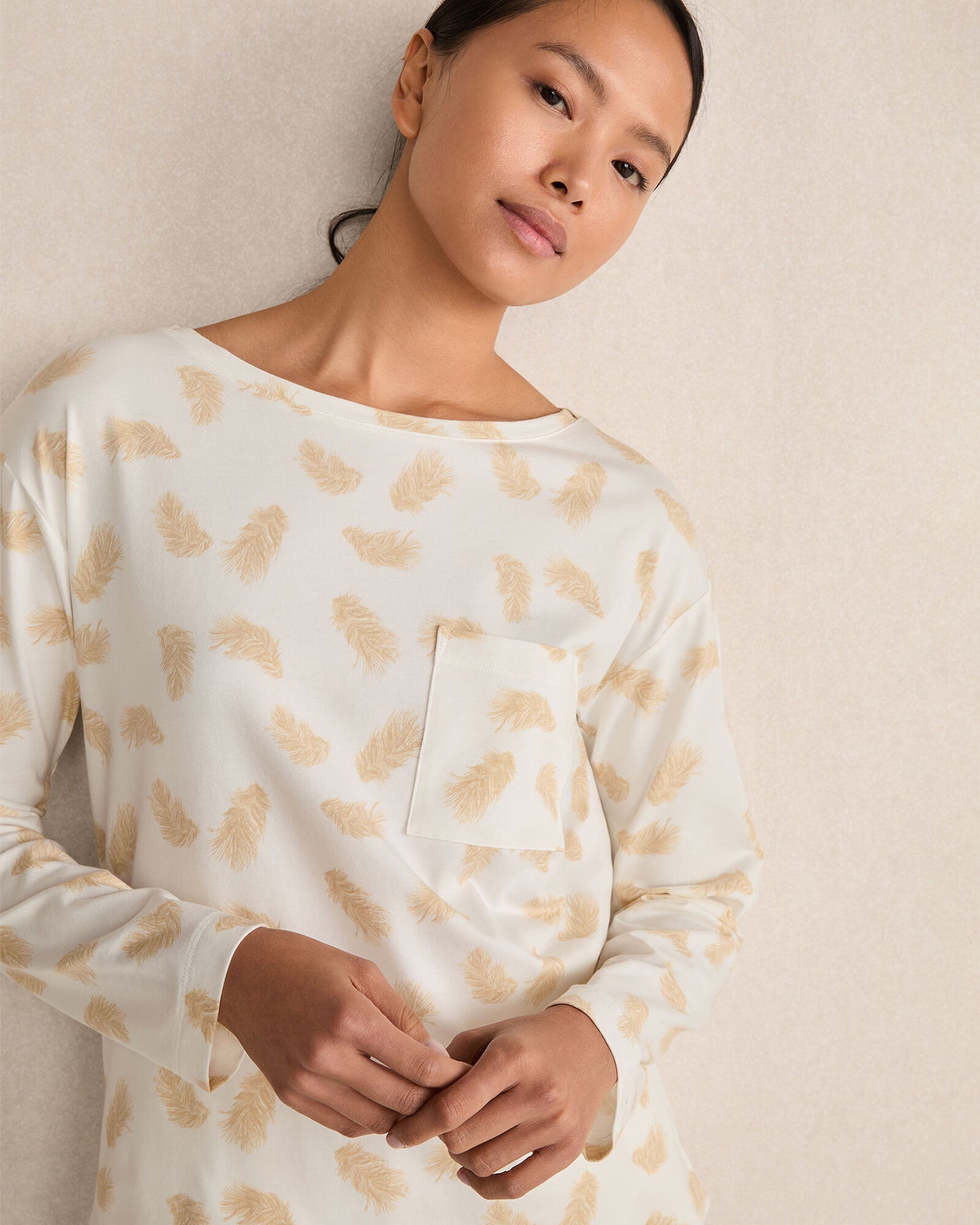 Organic Cotton Jersey Feather Print Pajama Shirt
