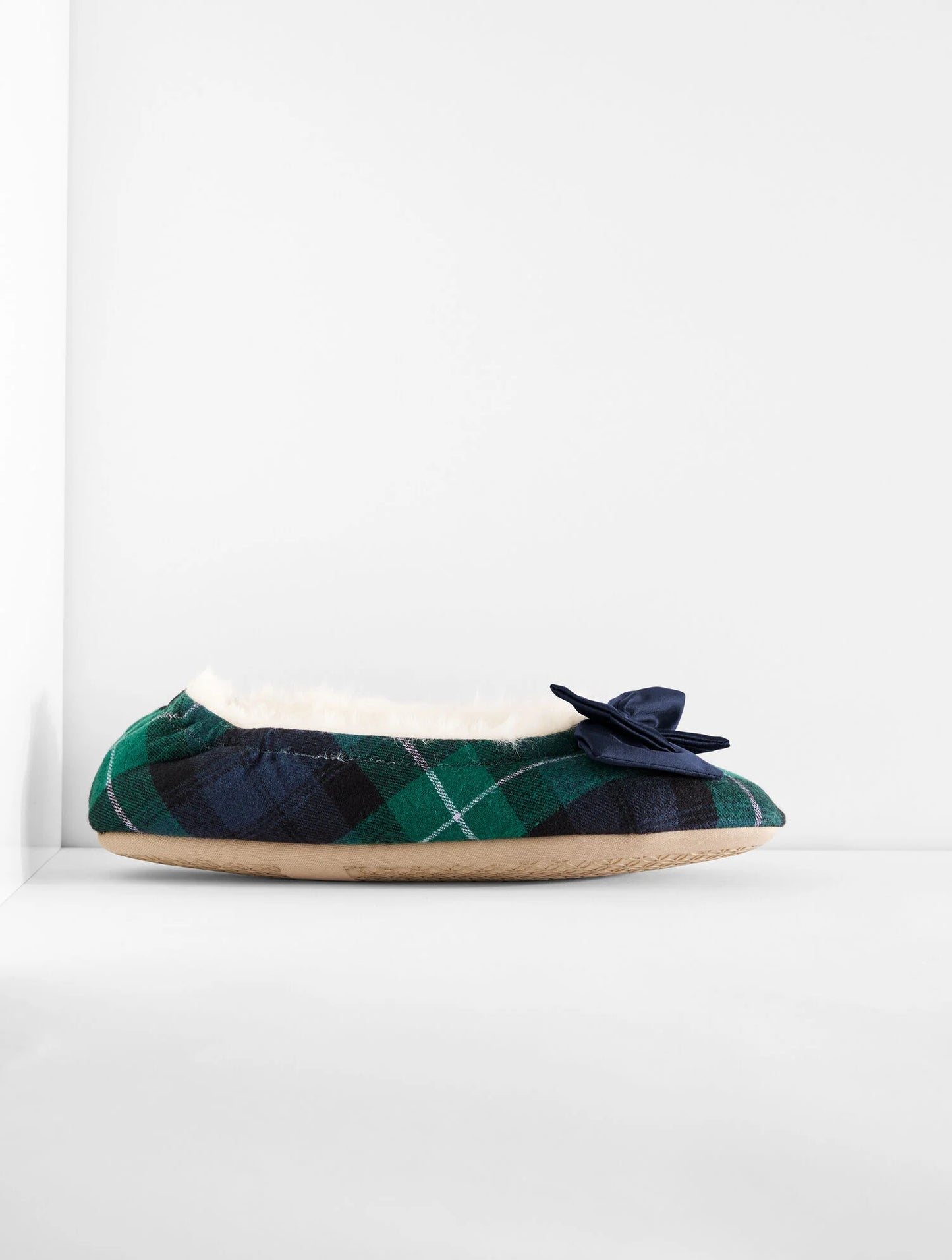 Lena Bow Slippers - Black Watch Plaid