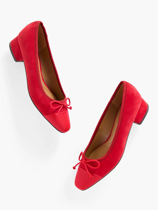 Vanessa Cap Toe Suede Block Heel Pumps