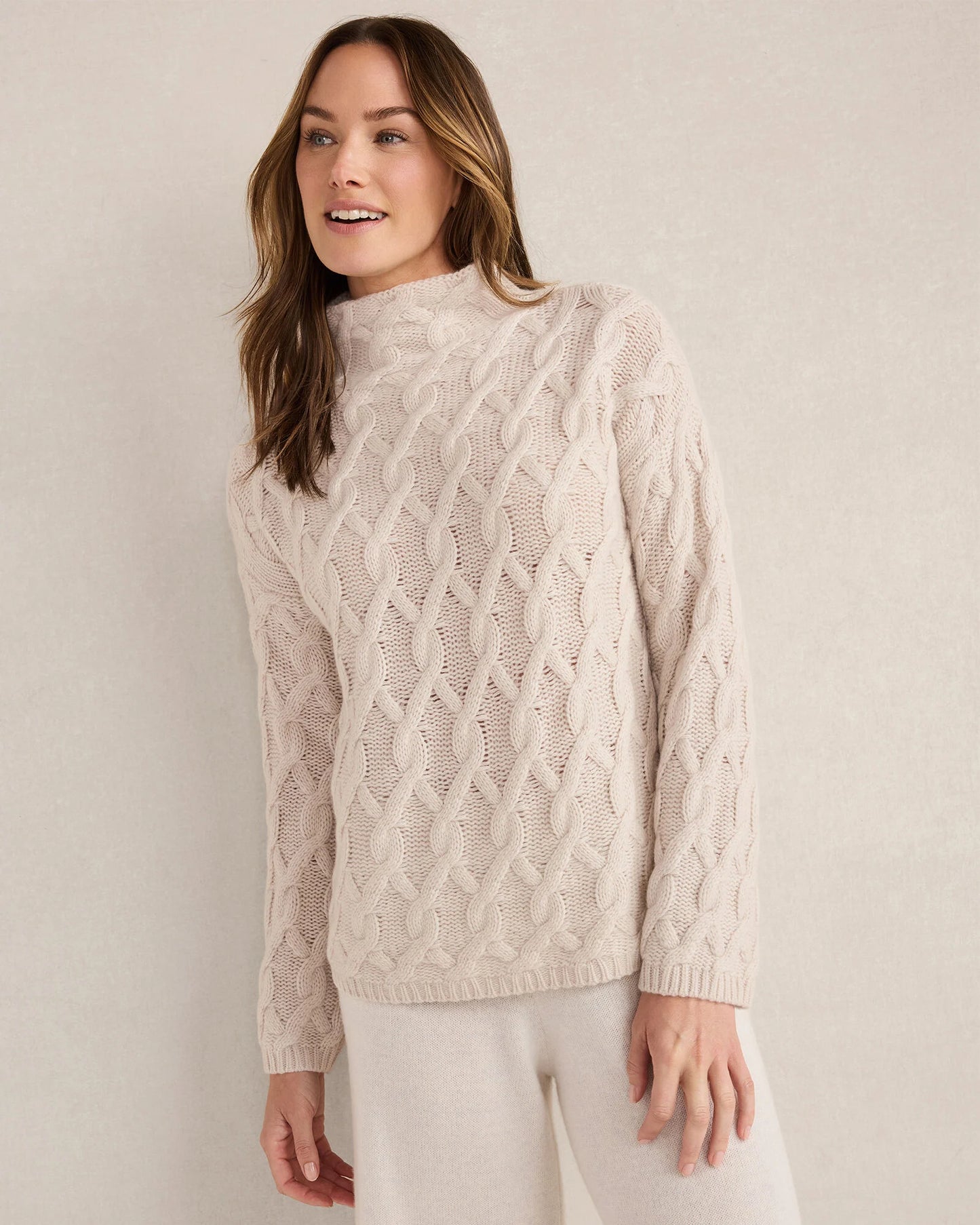 Cashmere Allover Cable Mockneck Sweater