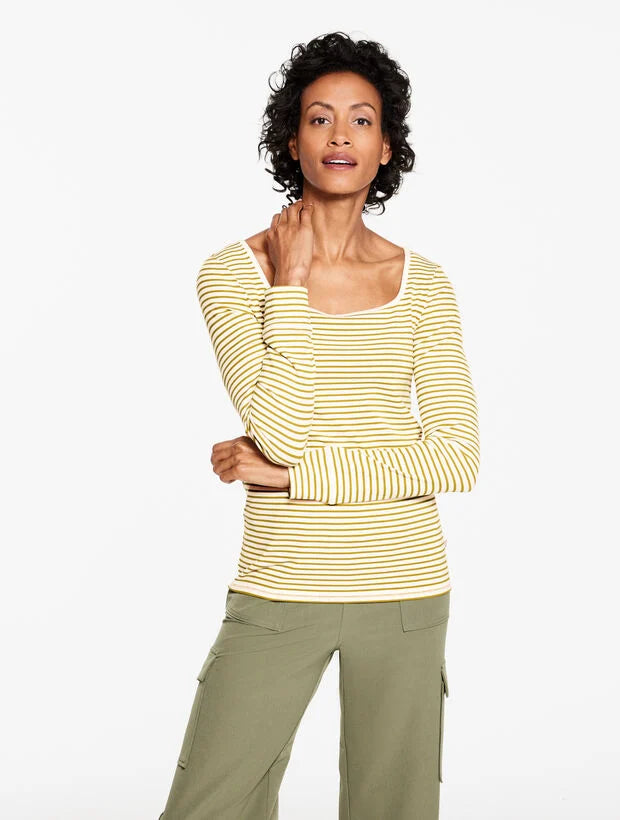 Ribbed Square Neck Tee - Wimbledon Stripe