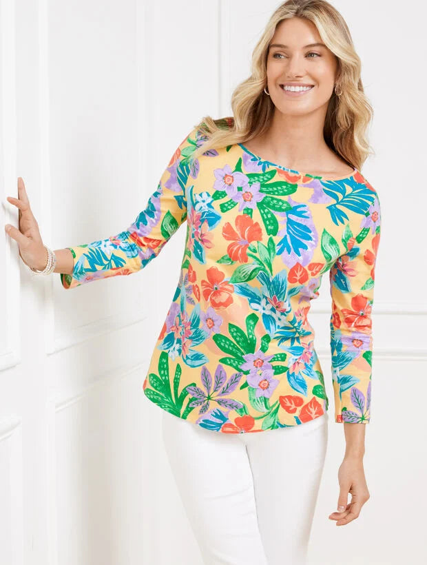 Bateau Neck Tee - Blooming Oasis