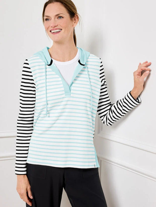 Split Neck Hoodie - Glorious Stripe