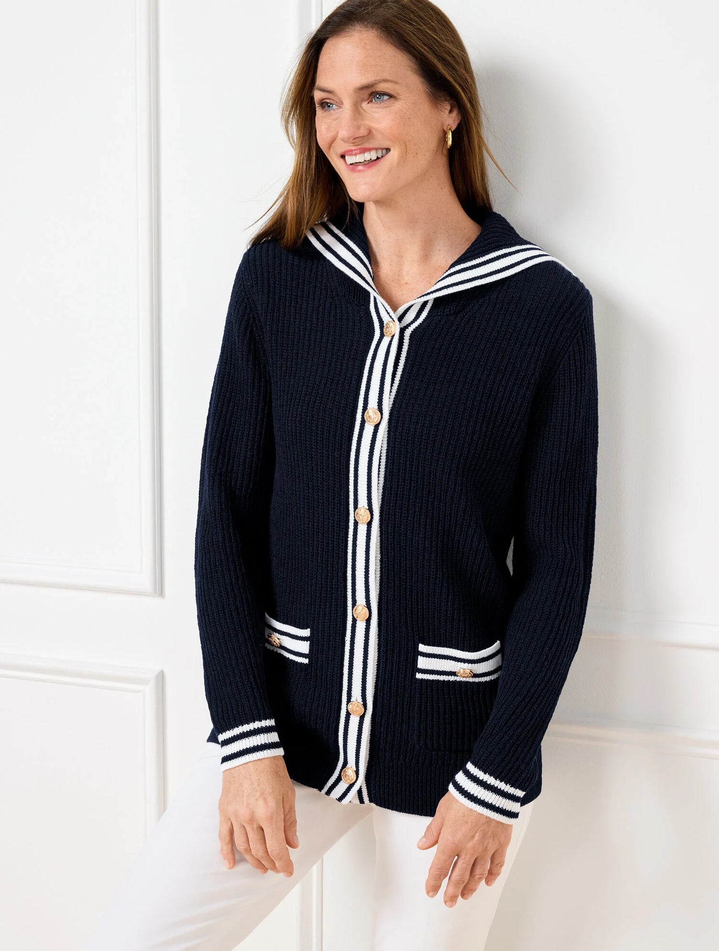 Sailor Collar Cardigan - Tipped