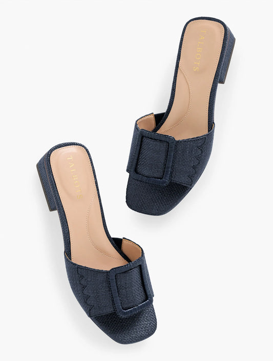 Viv Buckle Raffia Slides
