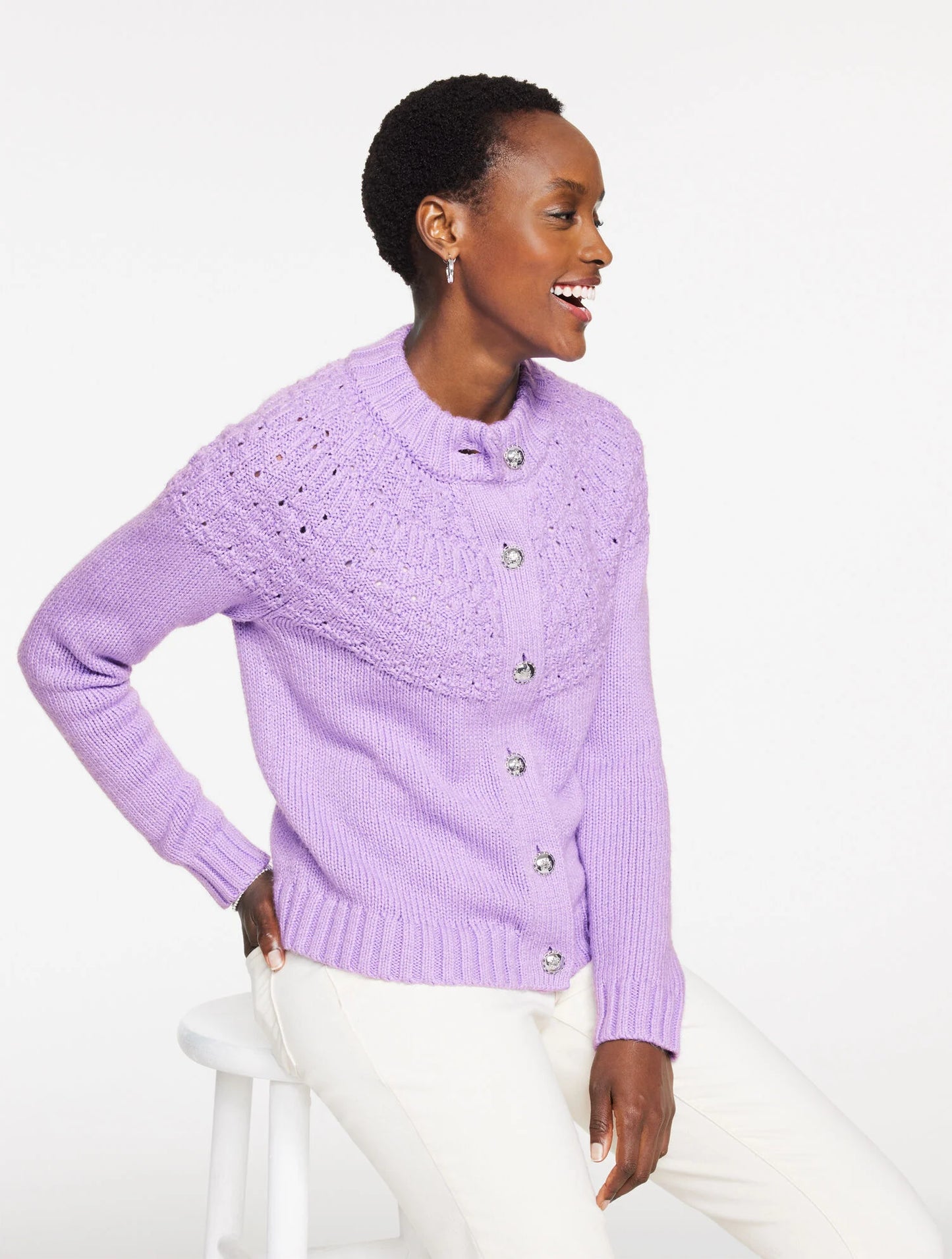 Pointelle Mockneck Cardigan