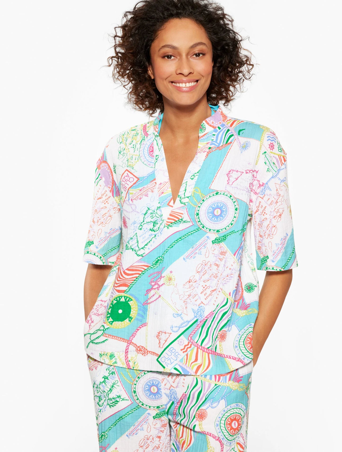 Aqua Club Gauze Popover Shirt Cover-Up - Côte d'Azur