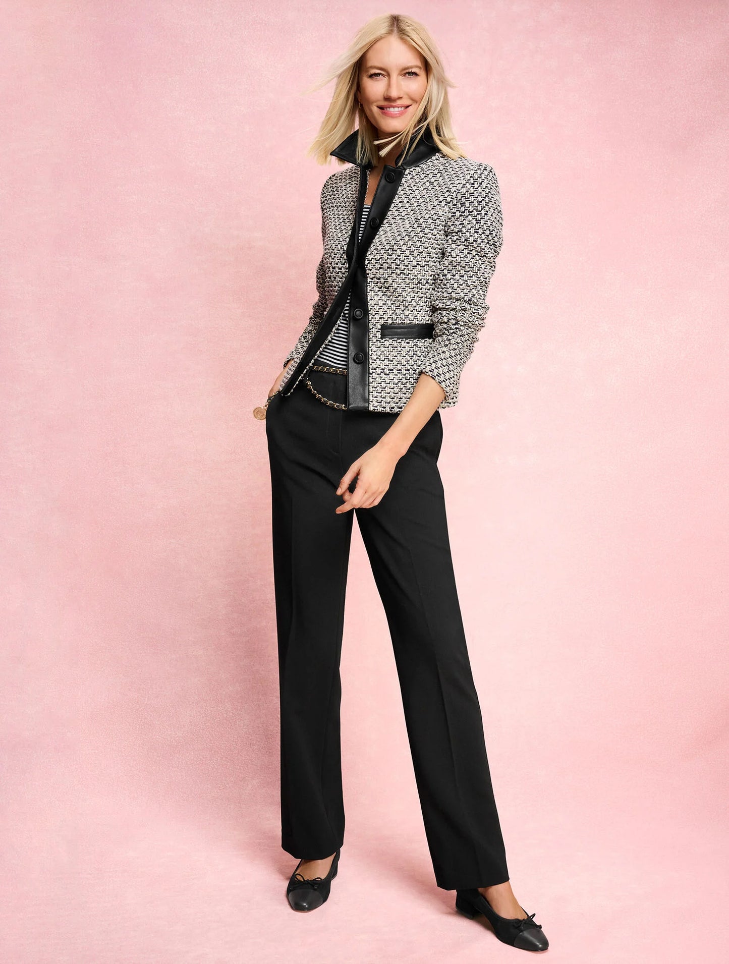 Faux Leather Tweed Jacket