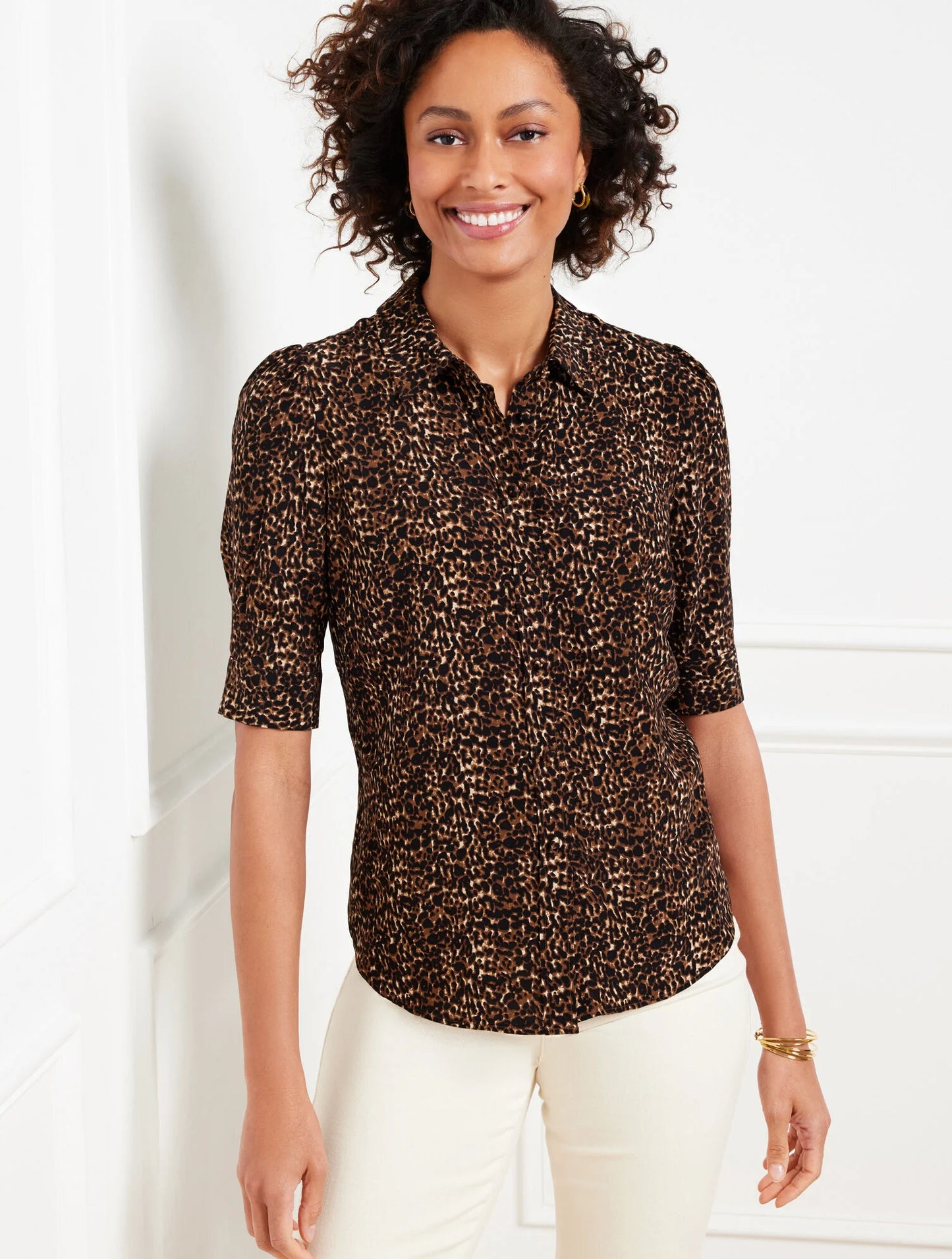 Elbow Sleeve Shirt - Delicate Leopard