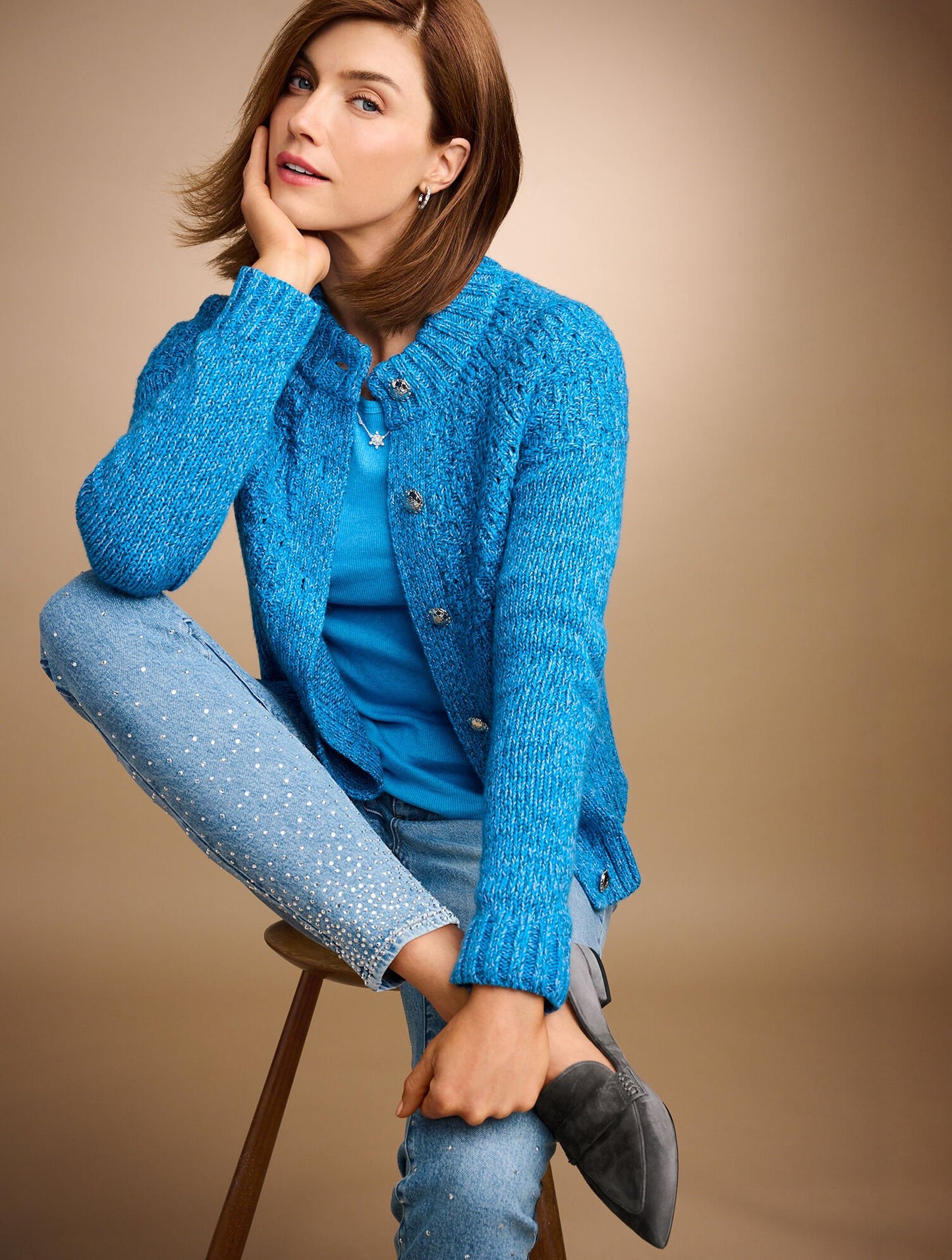 Pointelle Mockneck Cardigan - Marl