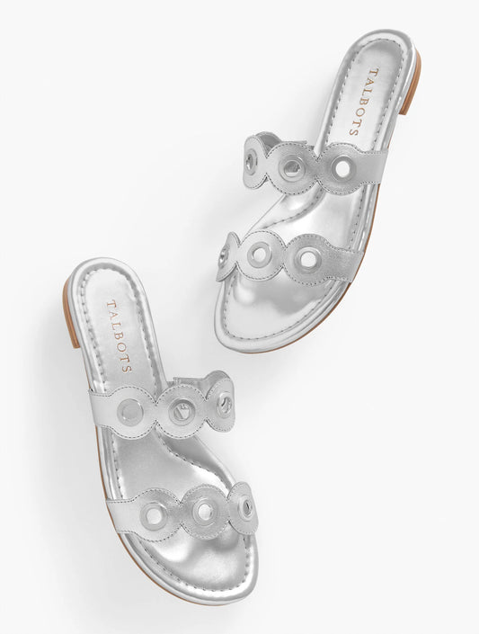 Camy Eyelet Nappa Metallic Slide Sandals