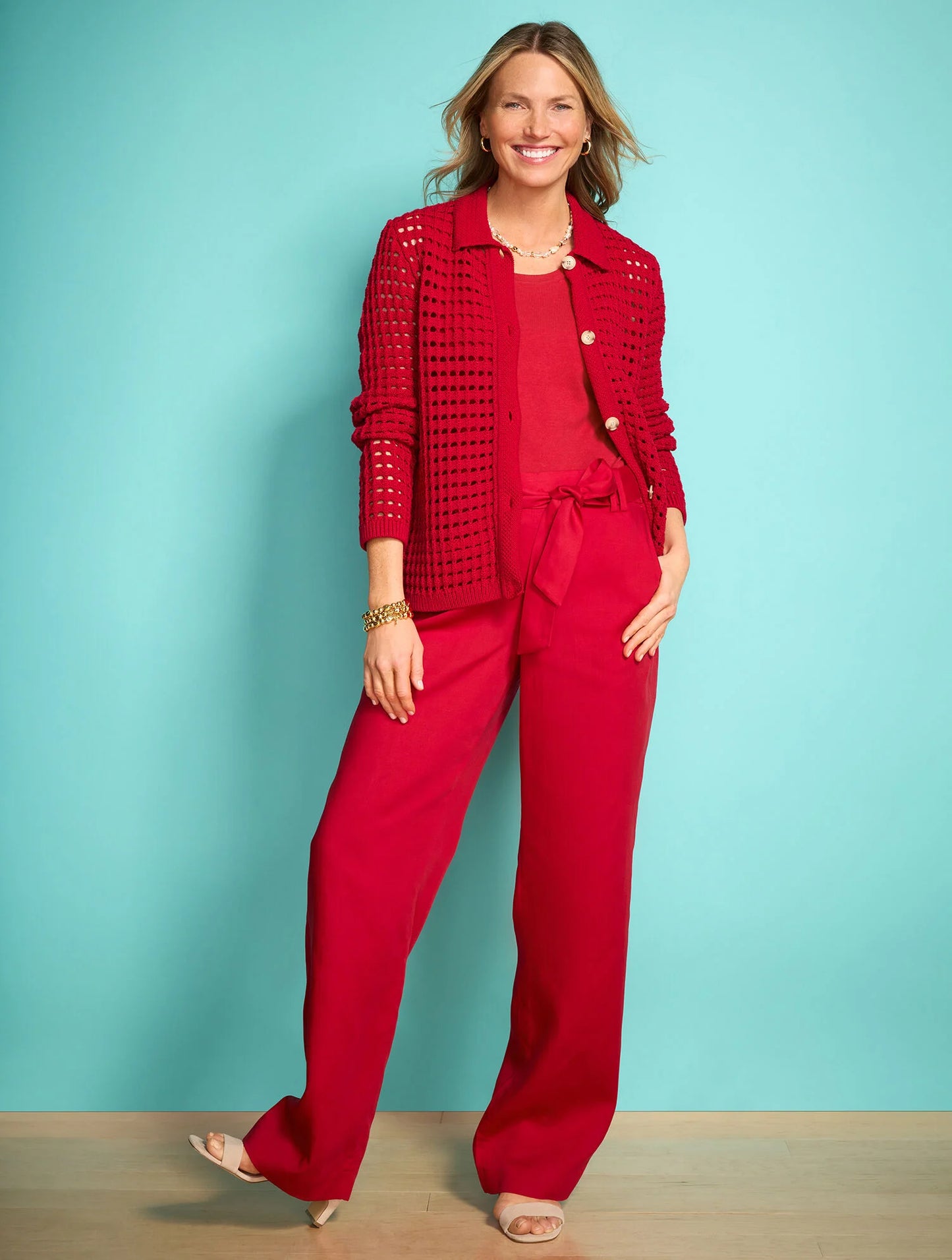 Open Stitch Polo Cardigan