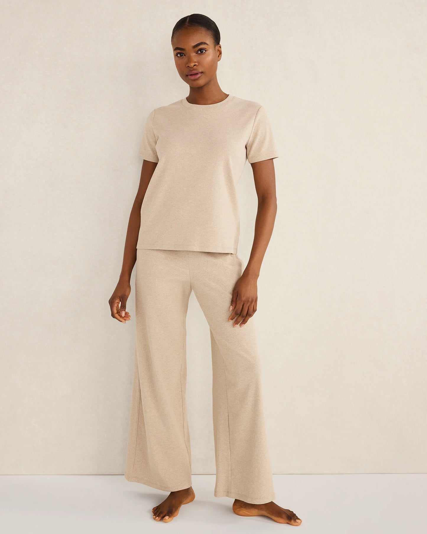 Organic Cotton Rib Knit Wide Leg Pants