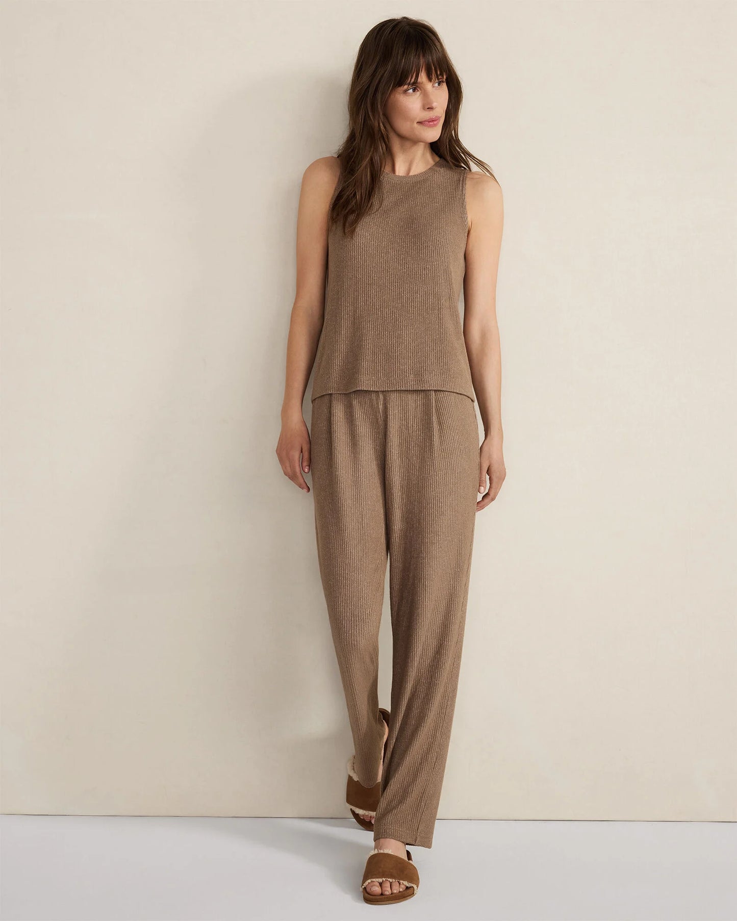 Brushed Rib Knit Tapered Pants