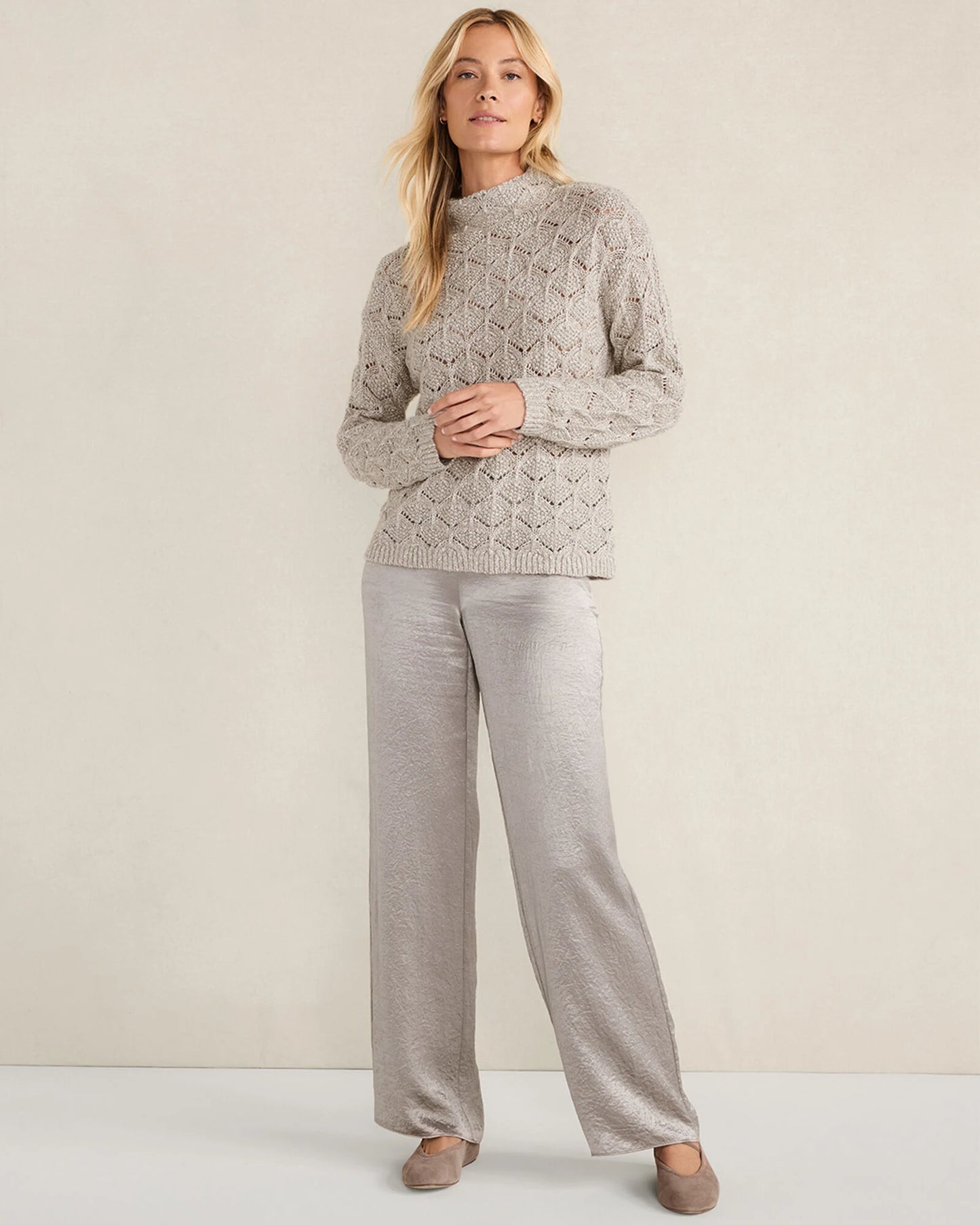 Lurex Blend Pointelle Crewneck Sweater