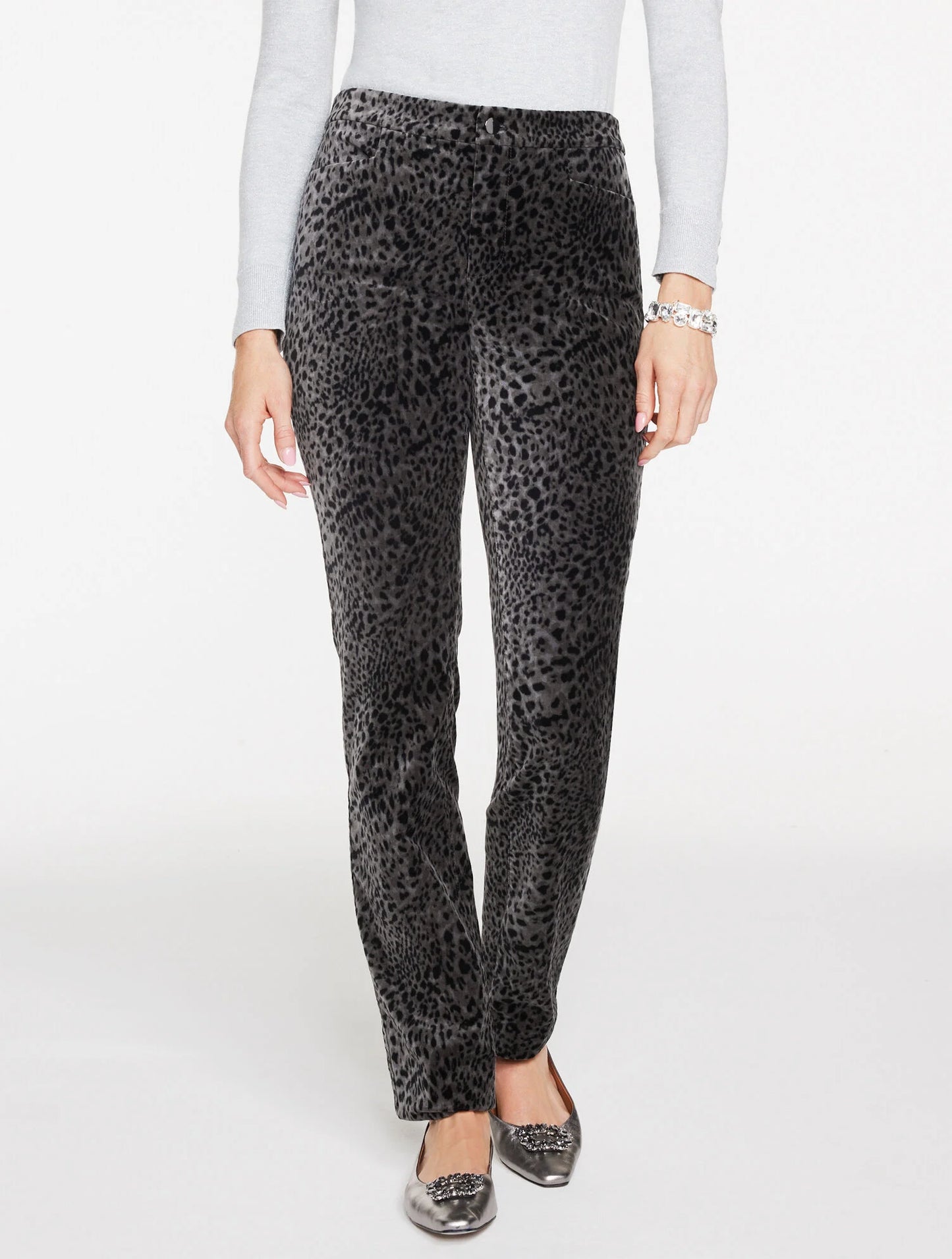 Straight Leg Velveteen Pants - Swirly Leopard