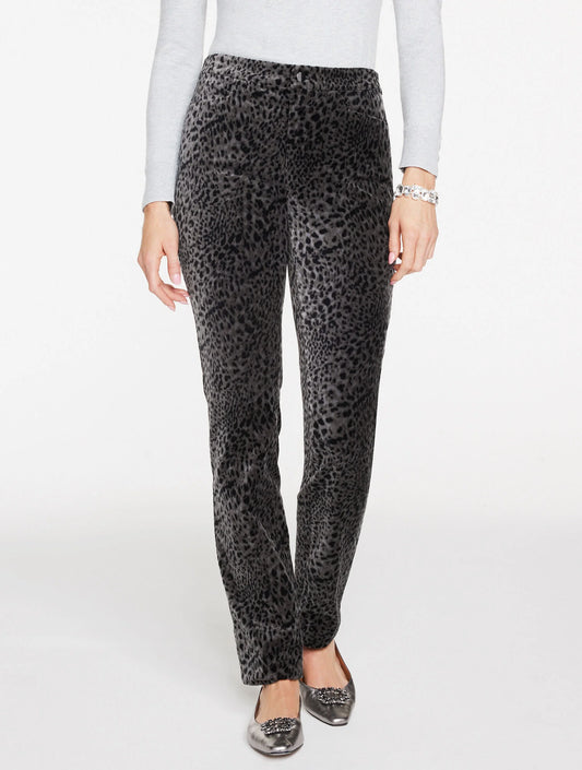 Straight Leg Velveteen Pants - Swirly Leopard