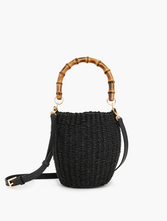 Bamboo Handle Straw Bucket Bag