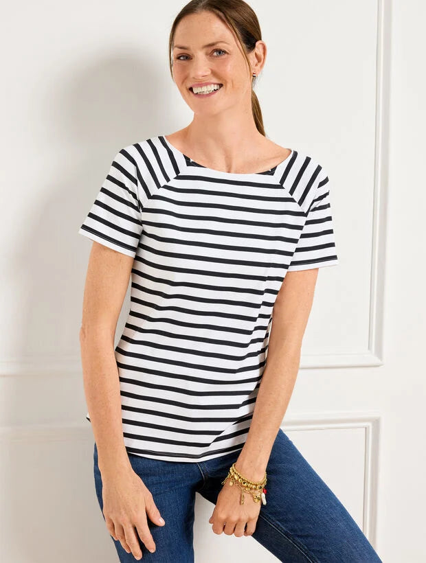 Effortless Jersey Stripe Bateau Neck Tee