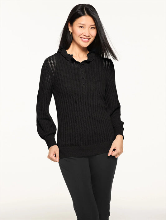 Ruffle Neck Henley Pullover