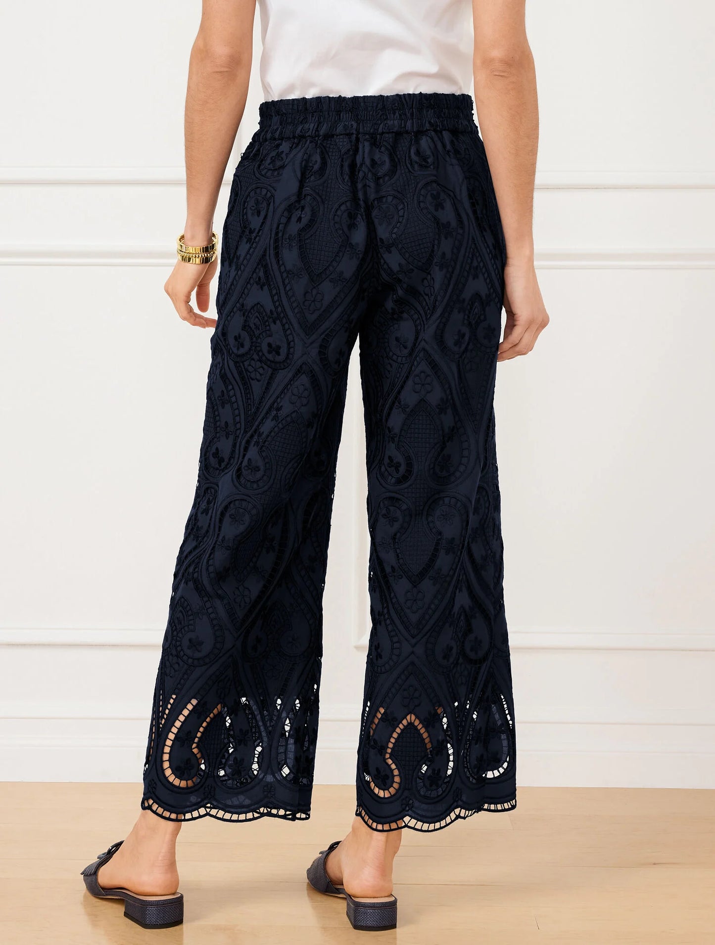 Wide Crop Pull-On Eyelet Pants