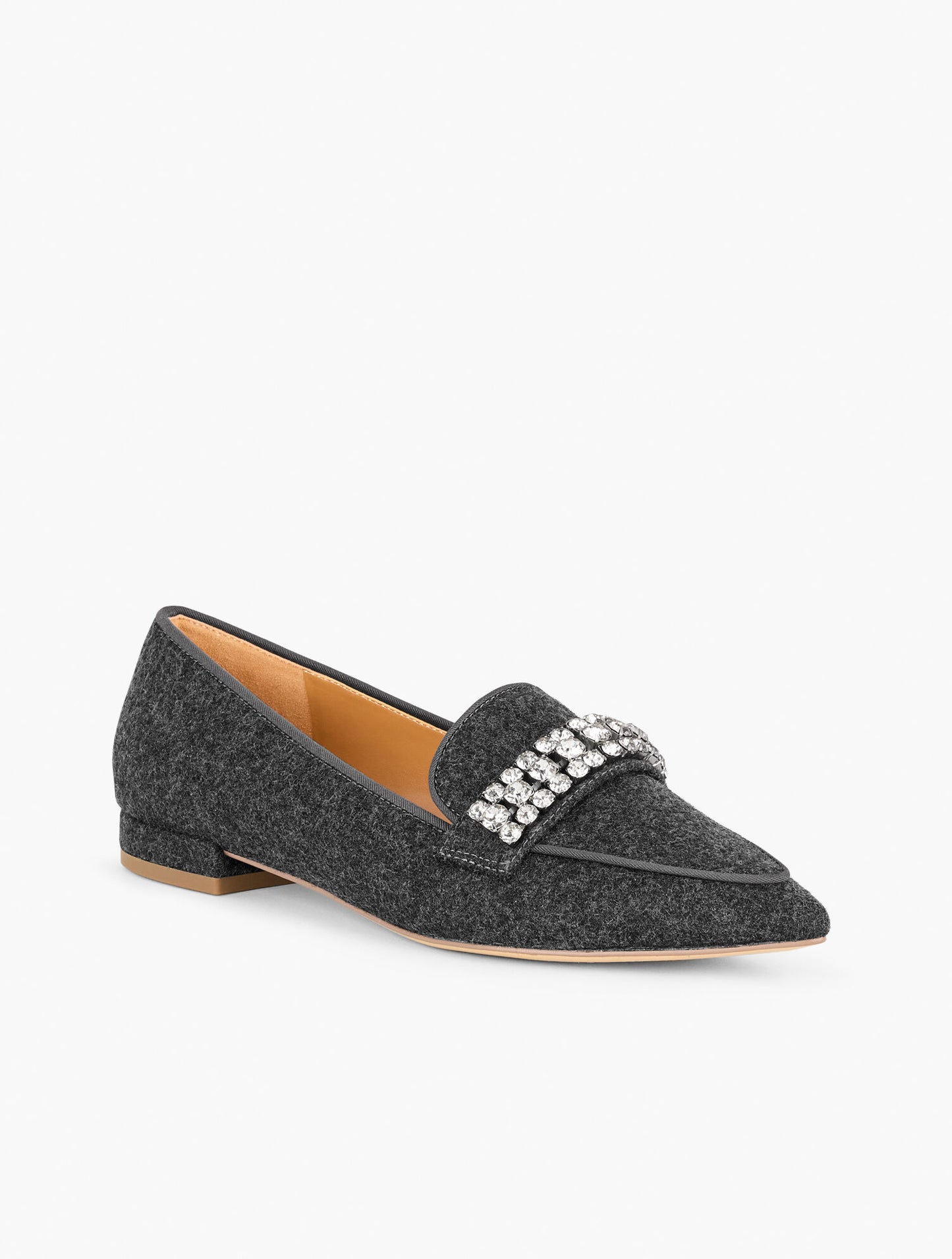 Scarlet Rhinestone Flannel Pointed Toe Loafers