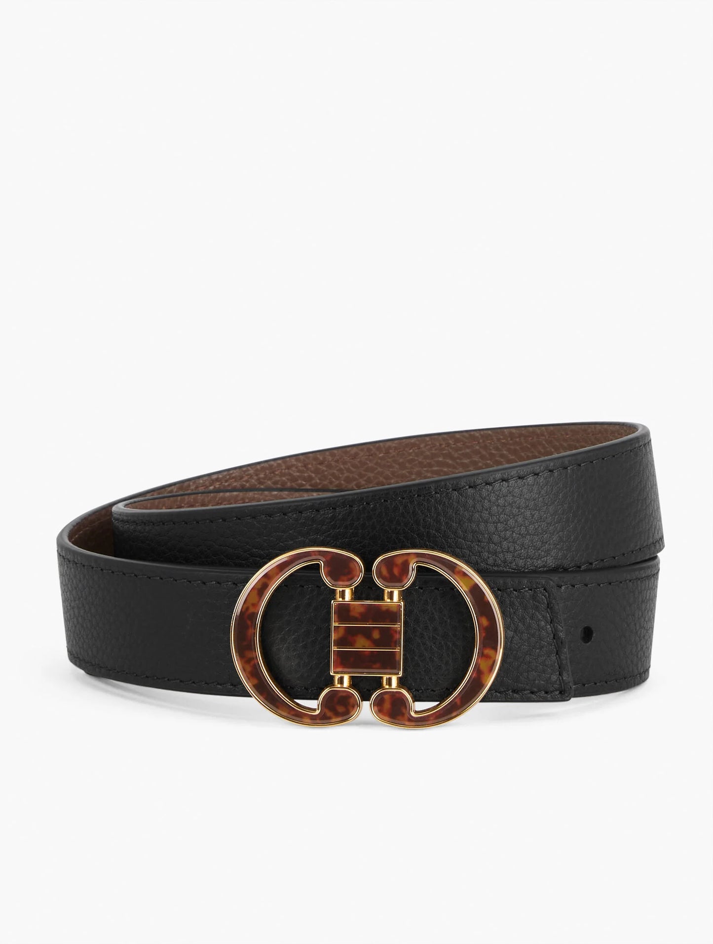 Tortoiseshell Buckle Reversible Leather Belt